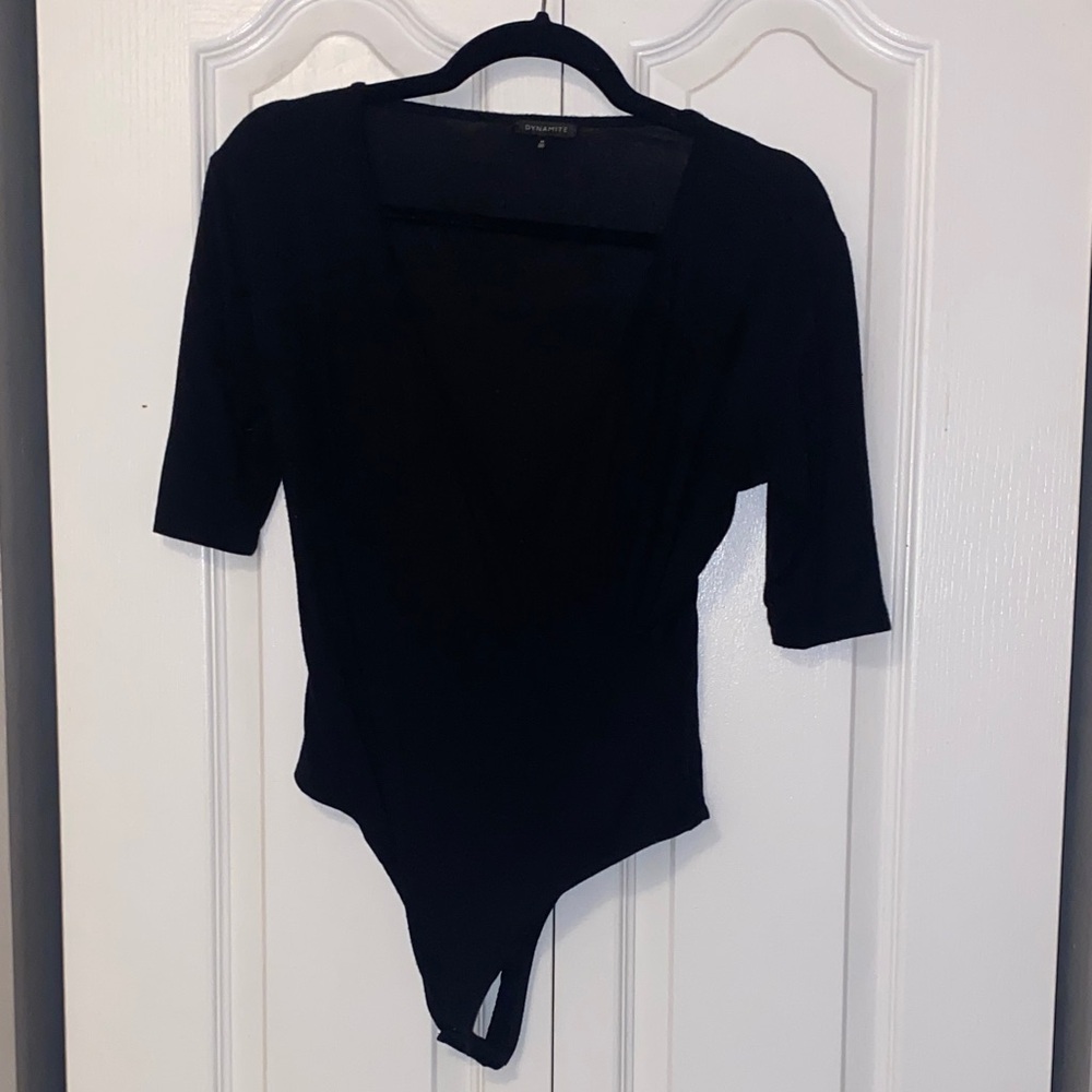 Dynamite Elegant Black Deep V Bodysuit